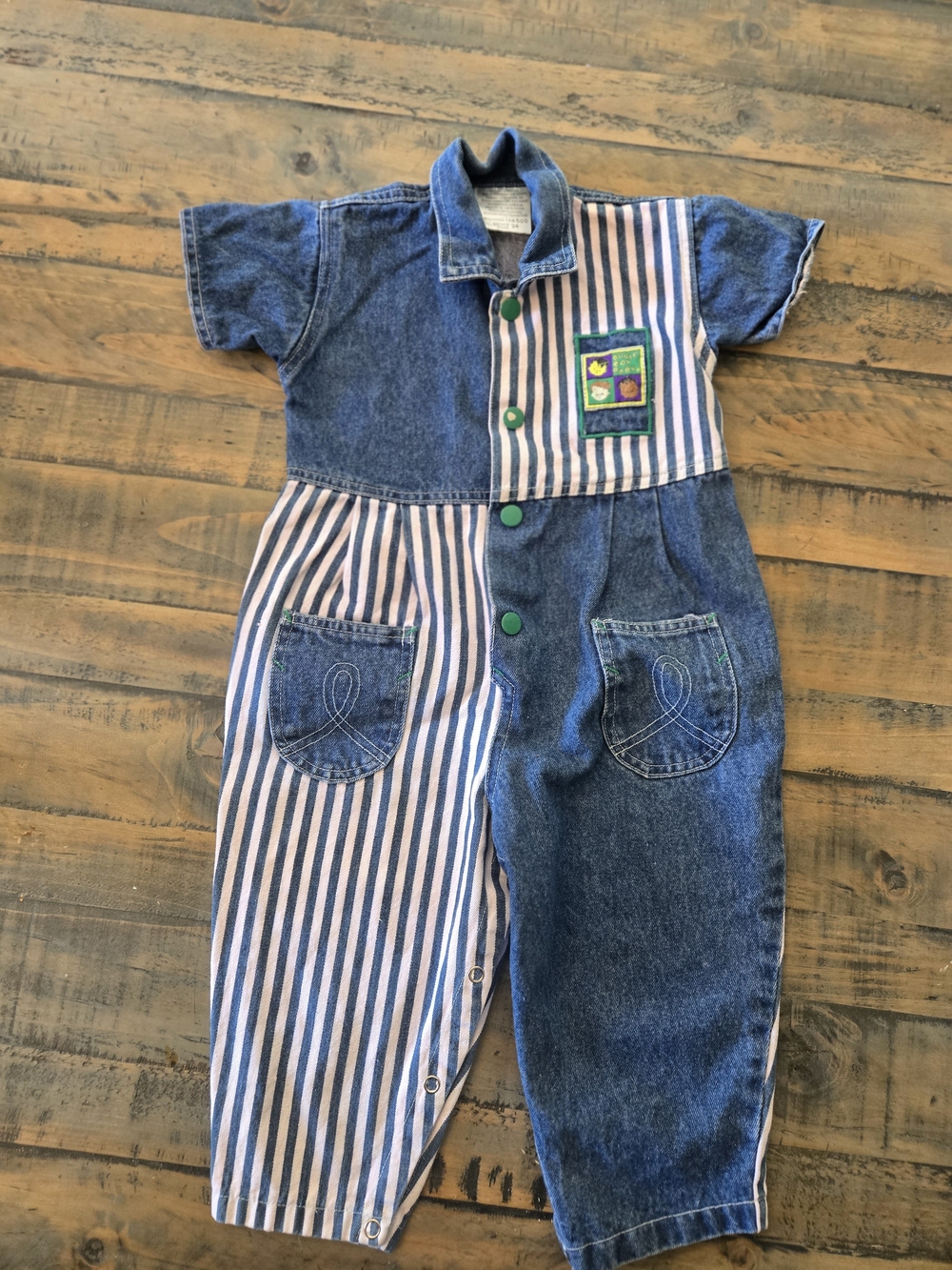 Vintage Bugle Boy Baby Denim Patchwork Romper 90s One Piece